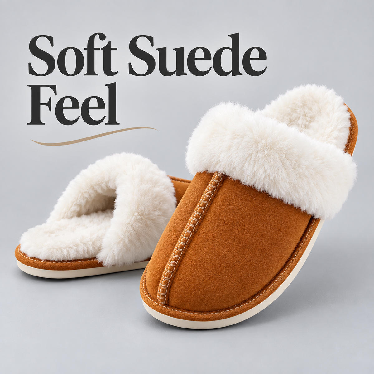 Women’s Faux Suede Slippers with Fluffy Cuffs
