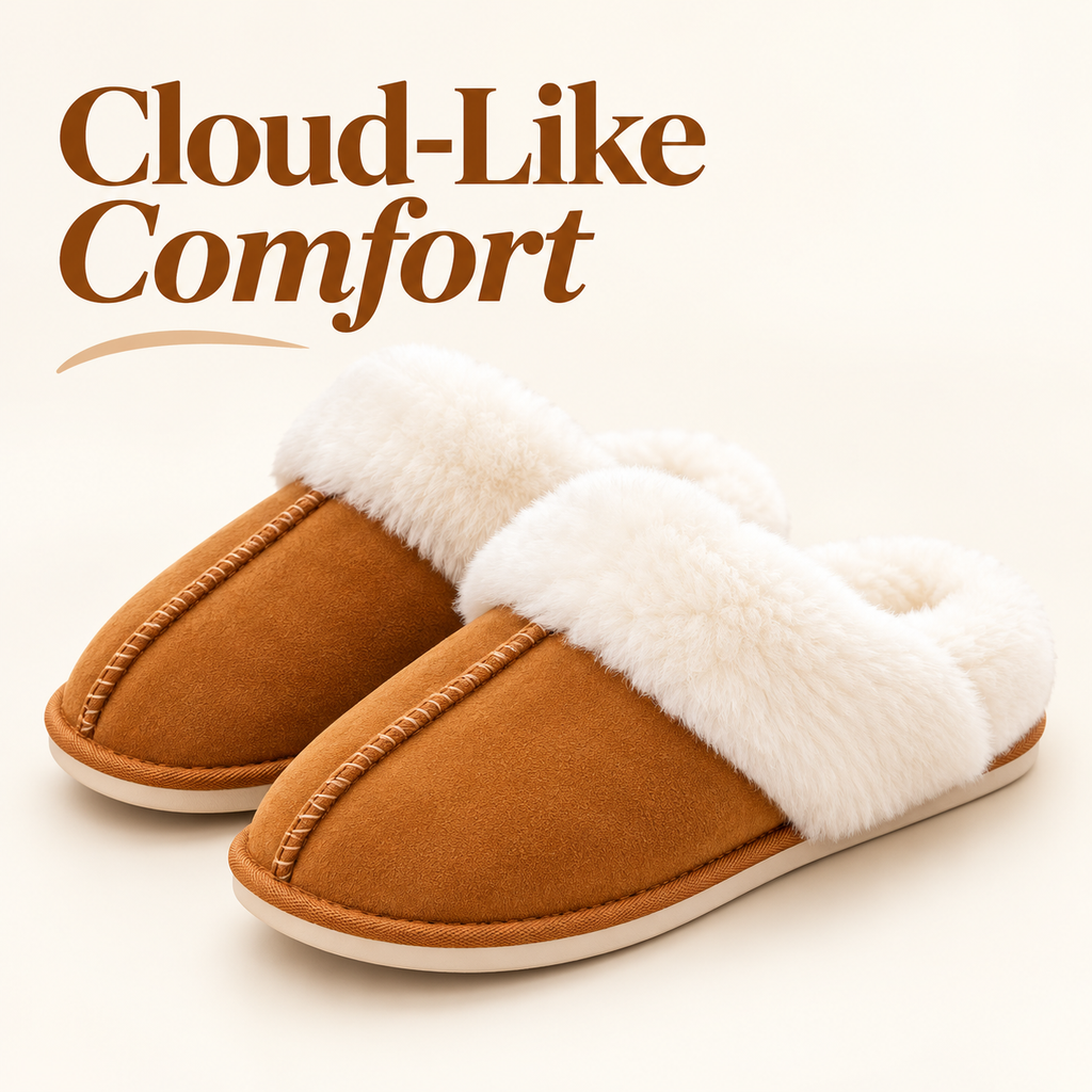 Women’s Faux Suede Slippers with Fluffy Cuffs