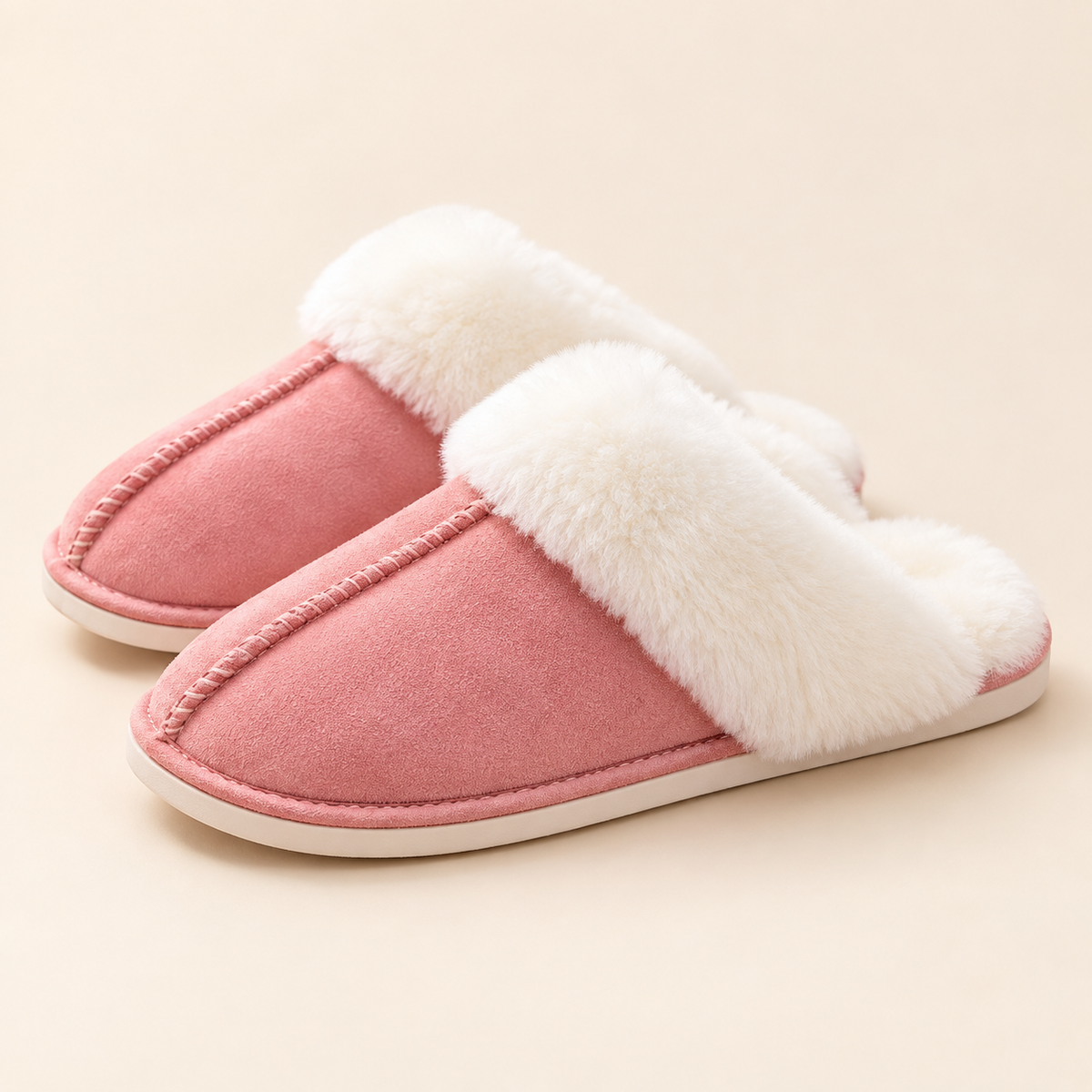 Women’s Faux Suede Slippers with Fluffy Cuffs