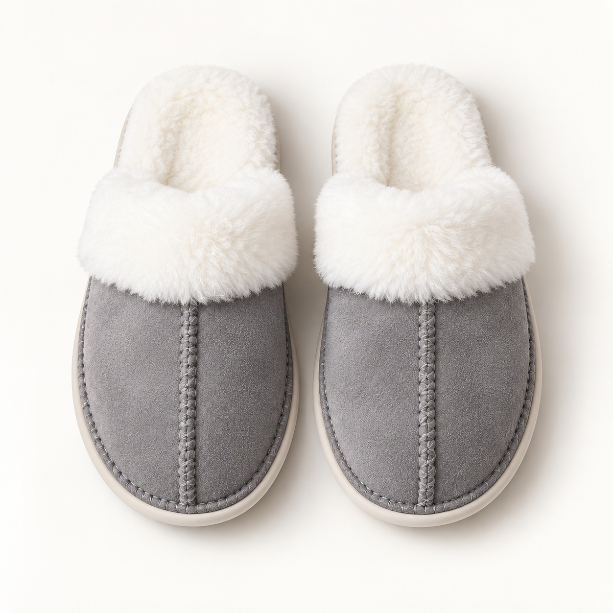 Women’s Faux Suede Slippers with Fluffy Cuffs