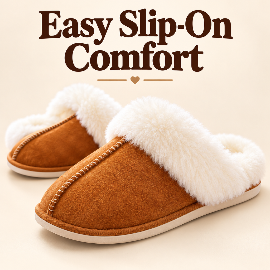 Women’s Faux Suede Slippers with Fluffy Cuffs