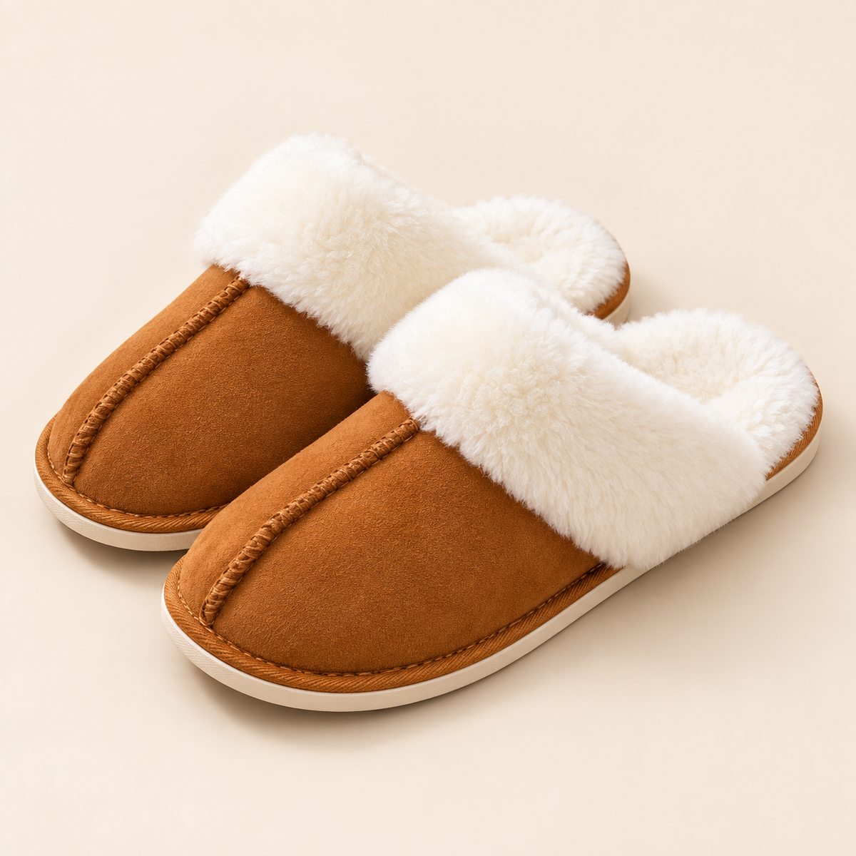 Women’s Faux Suede Slippers with Fluffy Cuffs