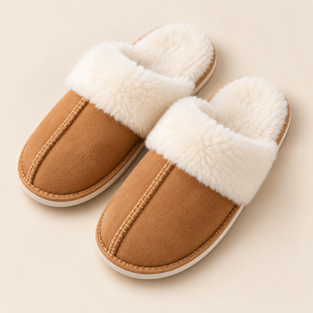 Women’s Faux Suede Slippers with Fluffy Cuffs
