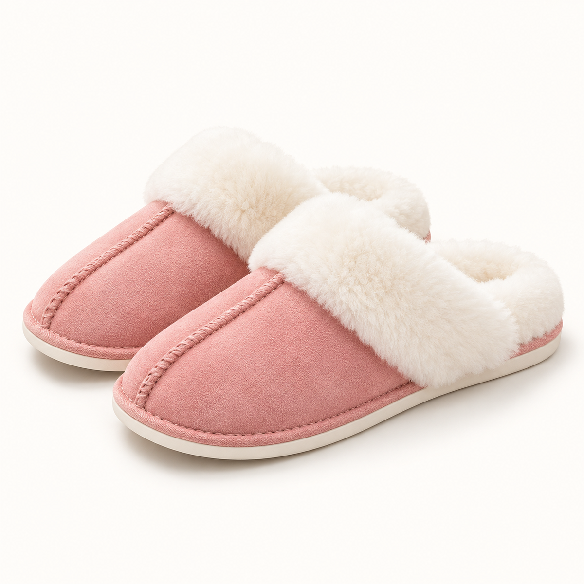 Women’s Faux Suede Slippers with Fluffy Cuffs