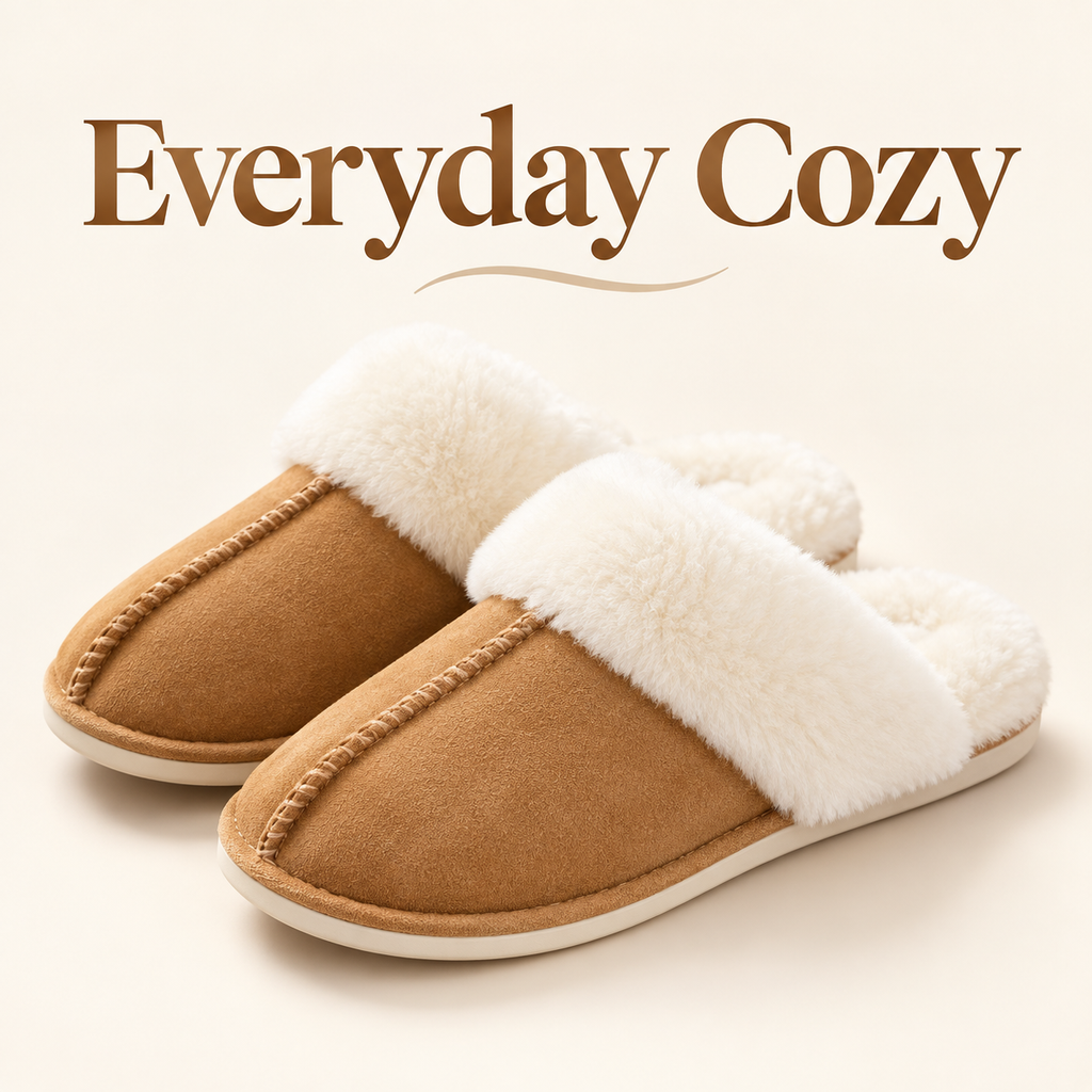 Women’s Faux Suede Slippers with Fluffy Cuffs