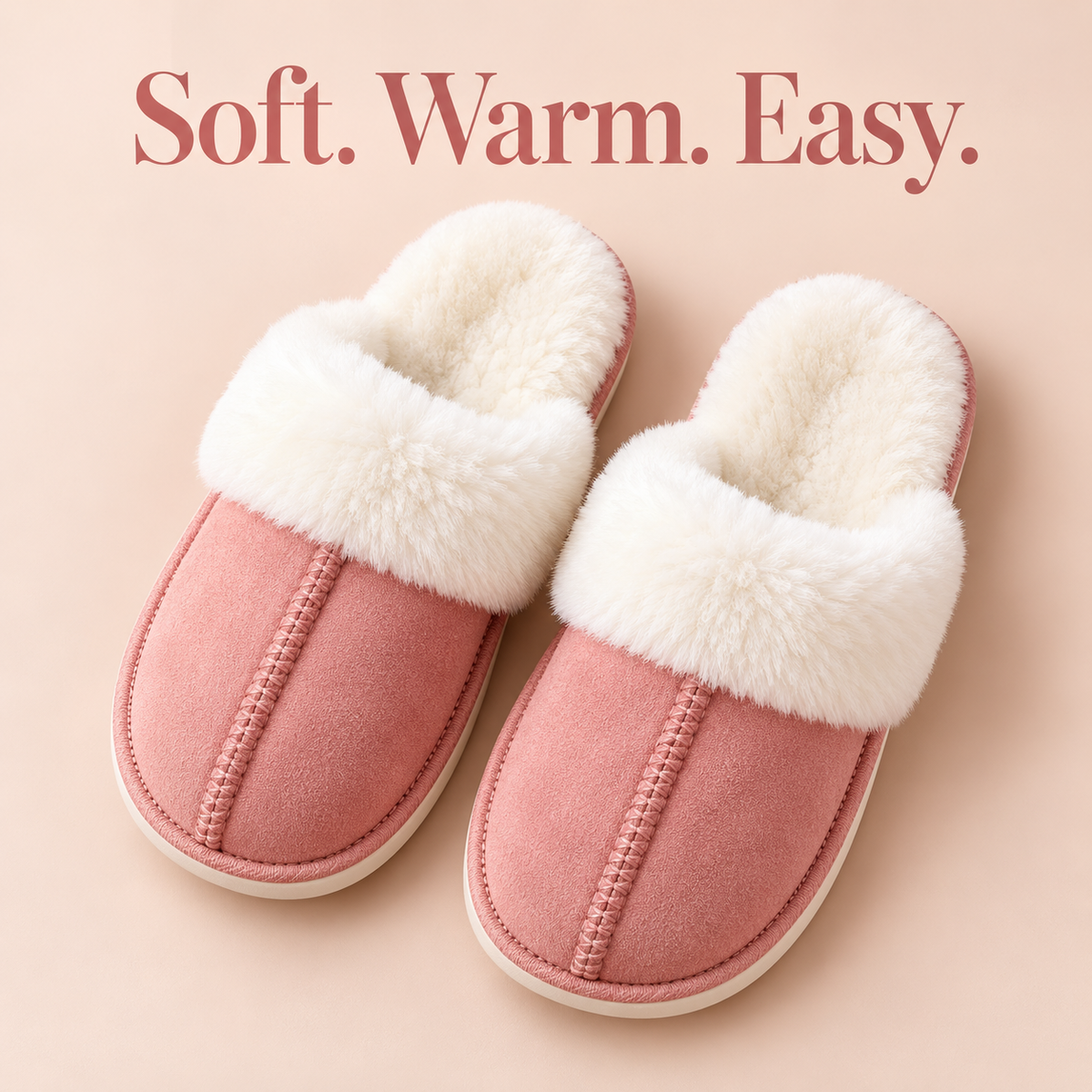 Women’s Faux Suede Slippers with Fluffy Cuffs