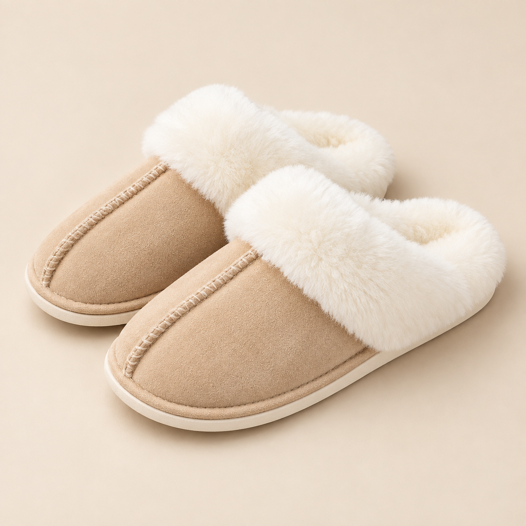 Women’s Faux Suede Slippers with Fluffy Cuffs