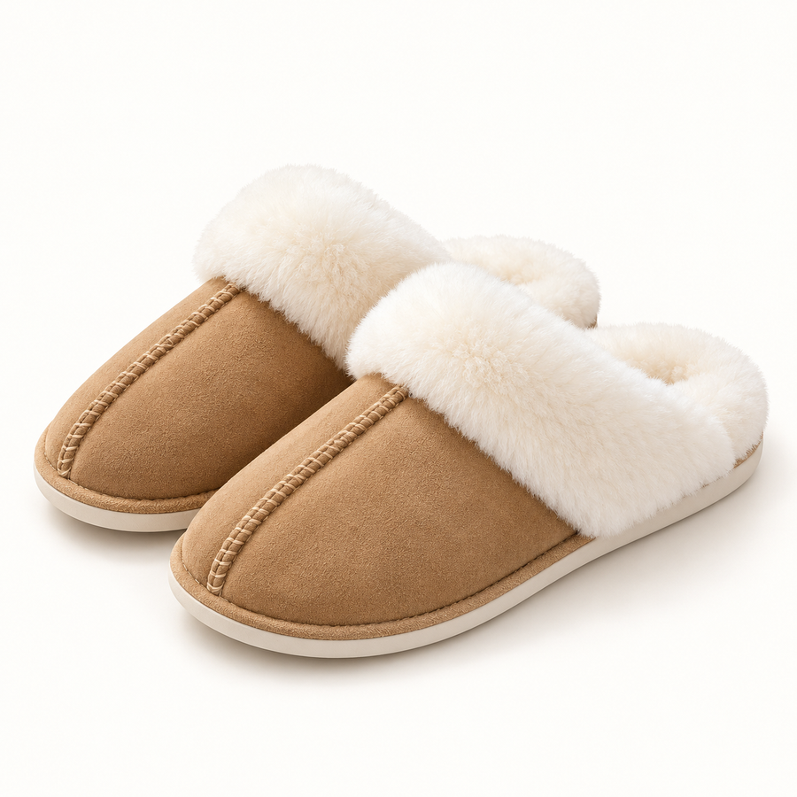 Women’s Faux Suede Slippers with Fluffy Cuffs