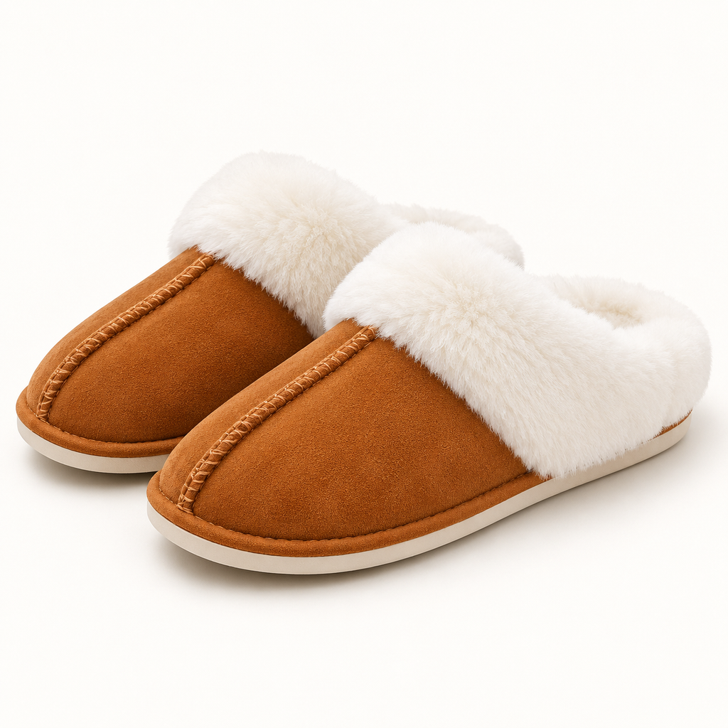 Women’s Faux Suede Slippers with Fluffy Cuffs