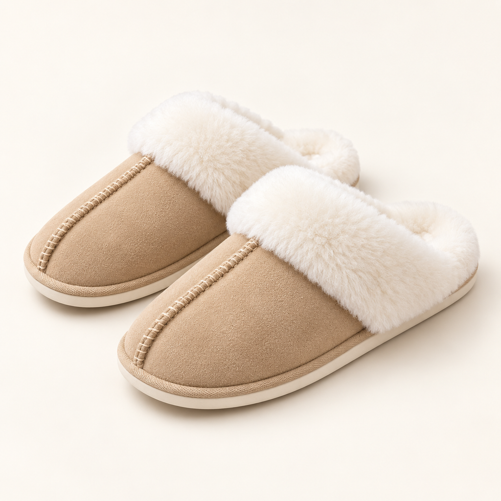 Women’s Faux Suede Slippers with Fluffy Cuffs