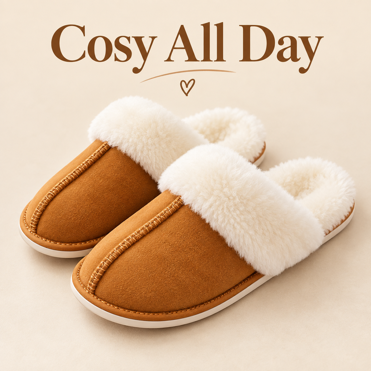 Women’s Faux Suede Slippers with Fluffy Cuffs