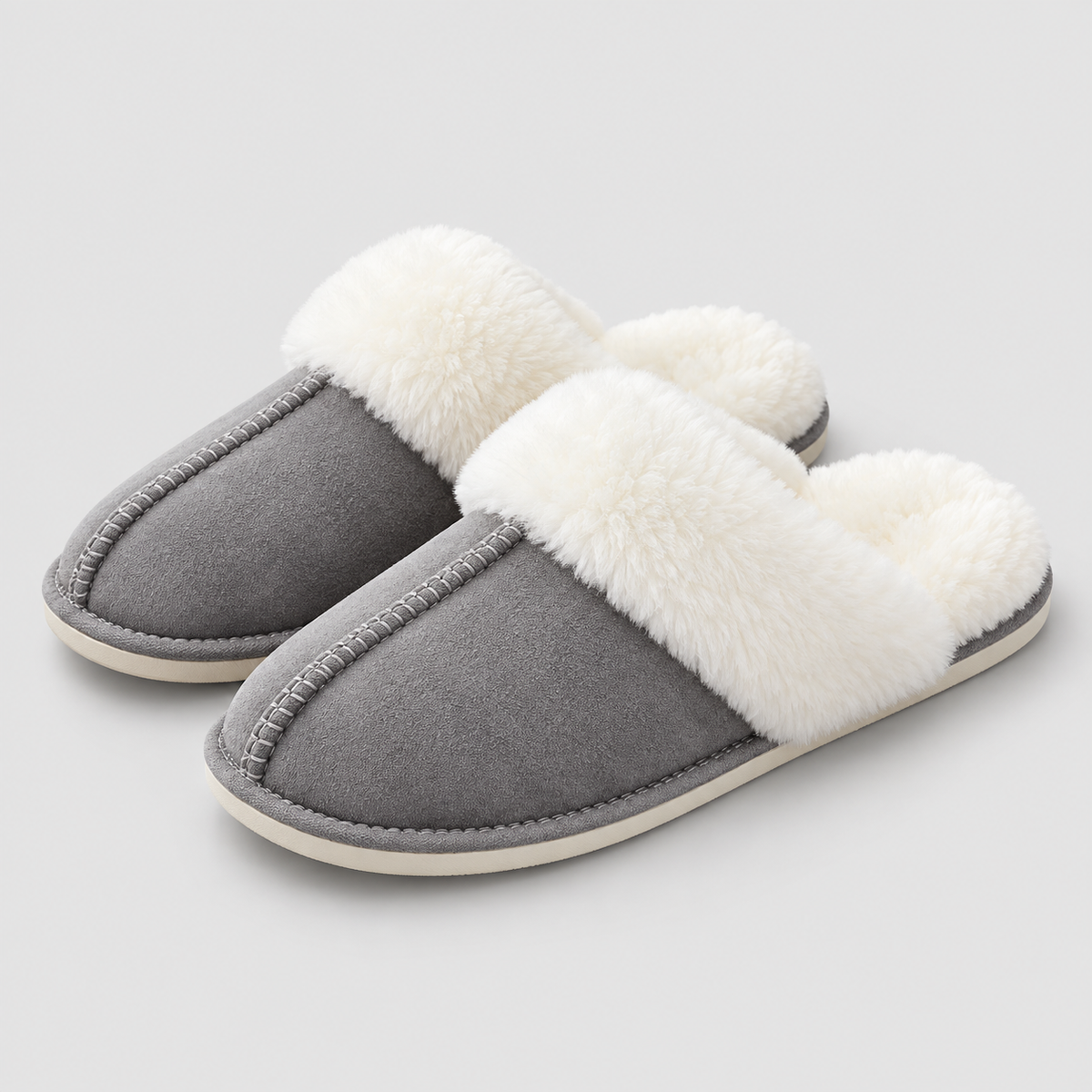 Women’s Faux Suede Slippers with Fluffy Cuffs
